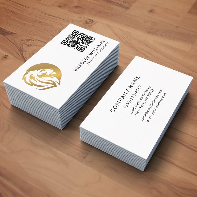 Enkel Lejon Logotyp i Guld med QR-kod Visitkort (Skapare uppladdad)