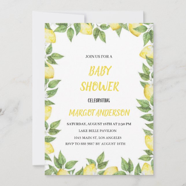 ENKEL LEMON BABYSHOWER-INBJUDANDE INBJUDNINGAR (Framsida)