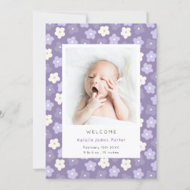 Enkel Lila Blommigt Vattenfärg Birth Meddelande