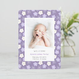 Enkel Lila Blommigt Vattenfärg Birth Meddelande