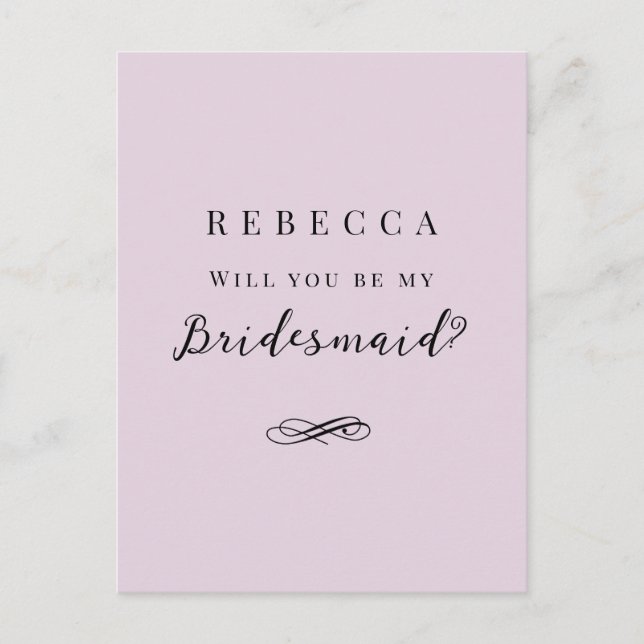 Enkel lila för elegant Bridesmaid Frieri Vykort (Framsida)