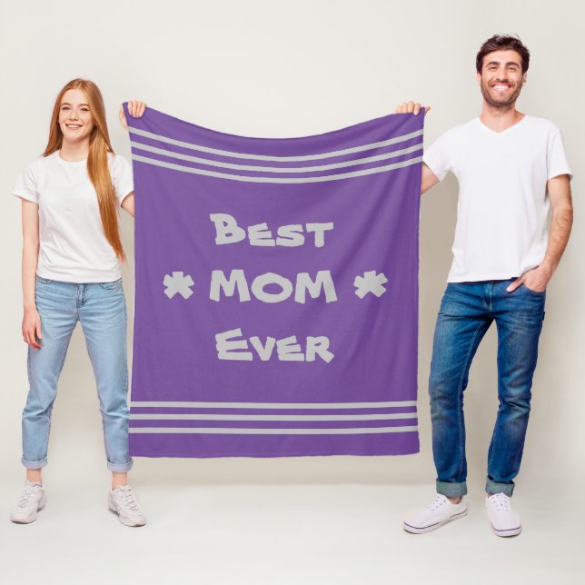 Enkel Lila Grått "Bästa Mamma någonsin" Fleecefilt (På plats)