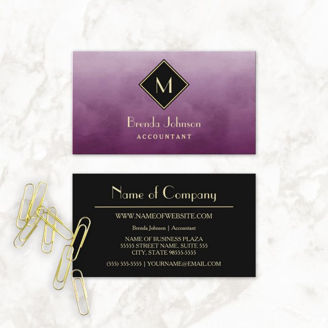 Enkel Lila med Elegant Monogram Visitkort (Simple Purple Accountant With Elegant Monogram Business CardS)