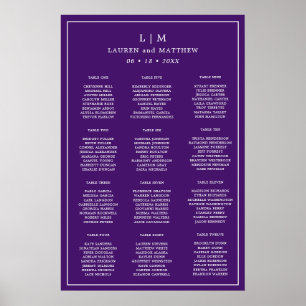 Enkel Lila Monogram Bröllopsställningskarta Poster