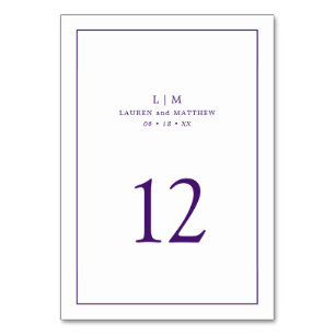 Enkel Lila Monogram Elegant Bröllop Bordsnummer