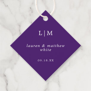 Enkel lila monogram elegant bröllop gåvor etiketter