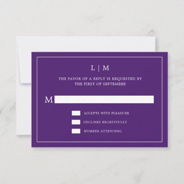 Enkel Lila Monogram Elegant bröllop OSA Kort (Framsida)