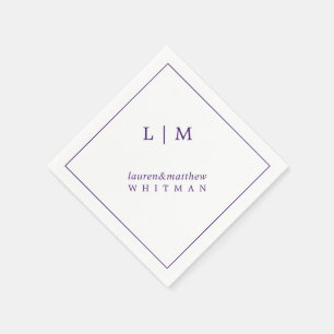Enkel Lila Monogram Elegant Bröllop Pappersservett
