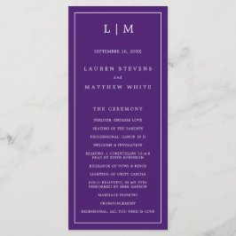 Enkel Lila Monogram Elegant Bröllop Program