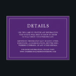 Enkel lila monogram elegant bröllopsinbjudan tilläggskort<br><div class="desc">Enkel bröllopsbiljett med en modern men ändå elegant design med dina detaljer omgivna av en tunn ram. All text är vit på en lila bakgrund. Teckensnitt och bakgrundsfärger kan ändras till valfri färg genom att klicka på "anpassa"-knappen. En chic och stilren design som passar perfekt för ett minimalistiskt par.</div>