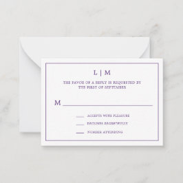 Enkel Lila Monogram Elegant Mini Bröllop OSA Anteckningskort