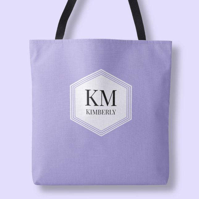 Enkel Lila Monogram Modern Personlig Namn Tygkasse (Simple Purple Monogram Modern Personalized Name Tote Bag)