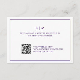 Enkel Lila Monogram QR-kod Elegant bröllop OSA Kort