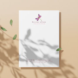 Enkel Lila och Elegant Dragonfly Letterhead Brevhuvud