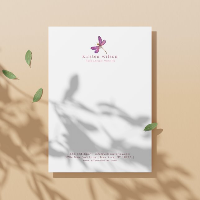 Enkel Lila och Elegant Dragonfly Letterhead Brevhuvud (Skapare uppladdad)