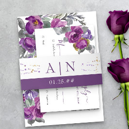 Enkel Lila och Guld Konfetti Monogram Bröllop Band För Inbjudningskort