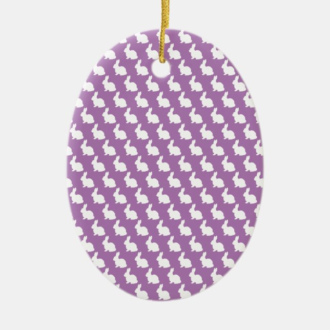 Enkel Lila och vit Påskhare Julgransprydnad Keramik (Framsidan)