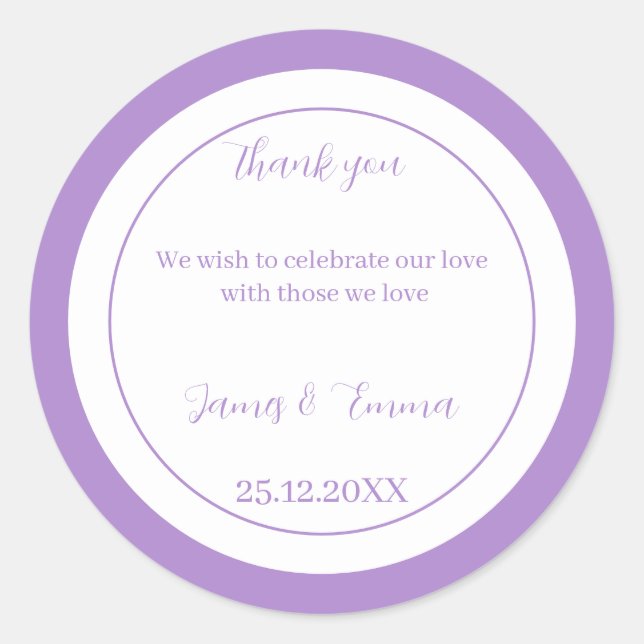 Enkel Lila Personlig Bröllop Runt Klistermärke (Framsida)