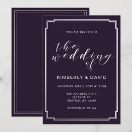Enkel Lila Silver Bröllop Inbjudningar