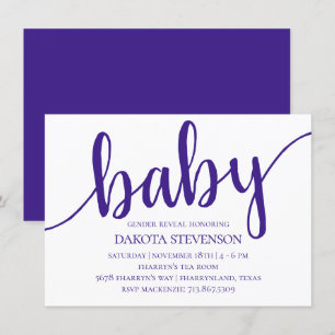 Enkel Lila-skript Royal Graphie Baby Shower Inbjudningar