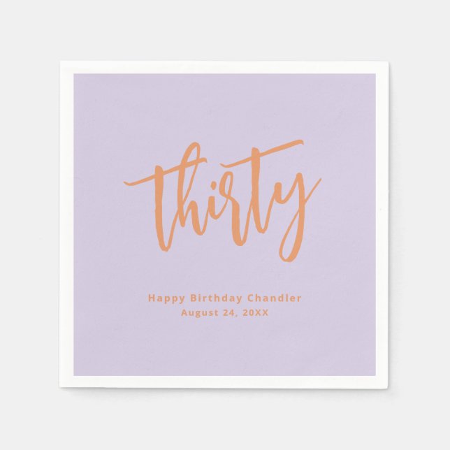Enkel Lilac och Retro Orange 30års födelsedag Part Pappersservett (Framsidan)