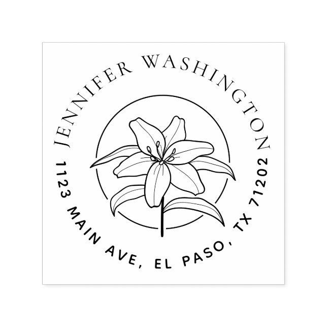 Enkel Lily Blommigt Round Namn Returadress Självfärgande Stämpel (Design)