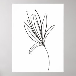 Enkel Linjalilja Konst Blomma Svart Vitt Poster
