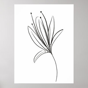 Enkel Linjalilja Konst Blomma Svart Vitt Poster