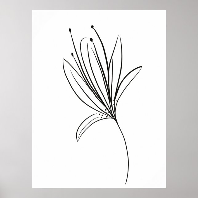 Enkel Linjalilja Konst Blomma Svart Vitt Poster (Framsidan)