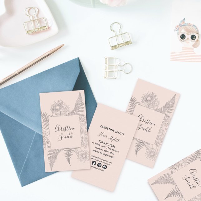 Enkel linjedragning Rosa  Blommigt Daisy Beauty Visitkort (Skapare uppladdad)