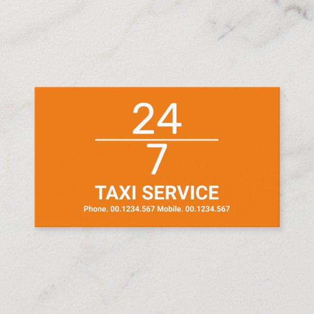 Enkel linjeservice 24/7 Gult Taxi Visitkort (Framsida)