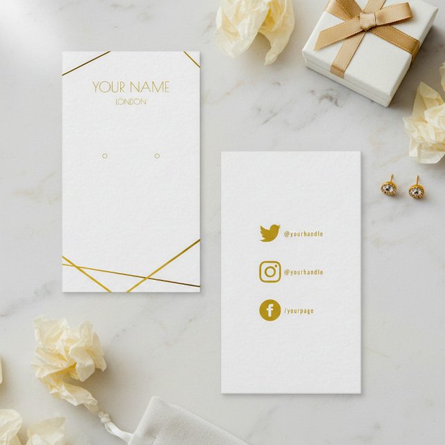 Enkel liten geometrisk visning för guld-jordning visitkort (Simple small gold geometric earring display business card.)