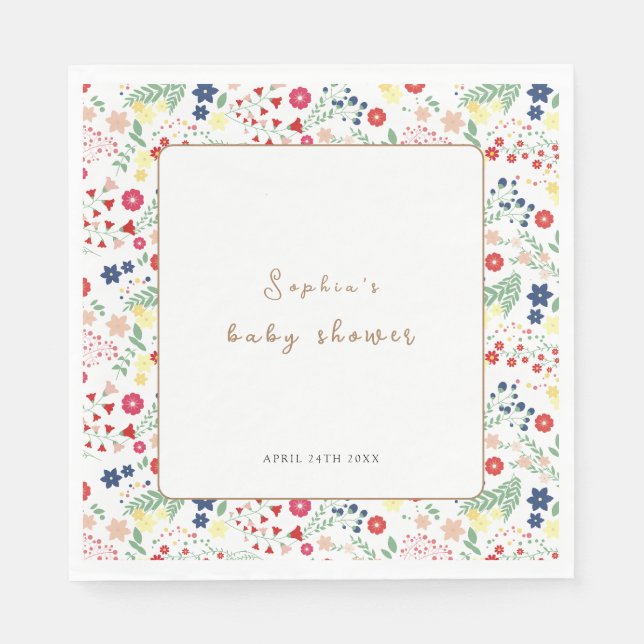 Enkel liten Wildblomma Ram Baby Shower Pappersservett (Framsidan)