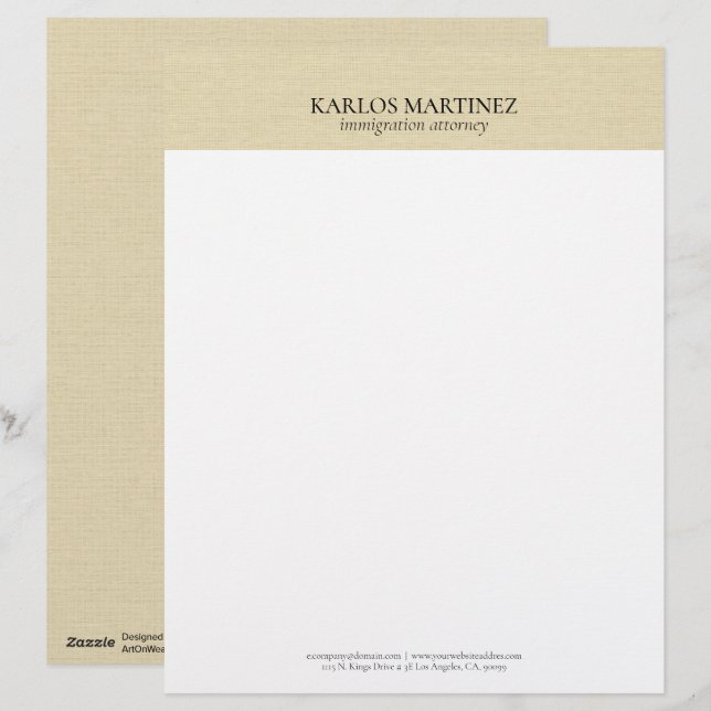 Enkel Ljus Beige Linne Bray Typografi Brevhuvud (Fram/baksida)
