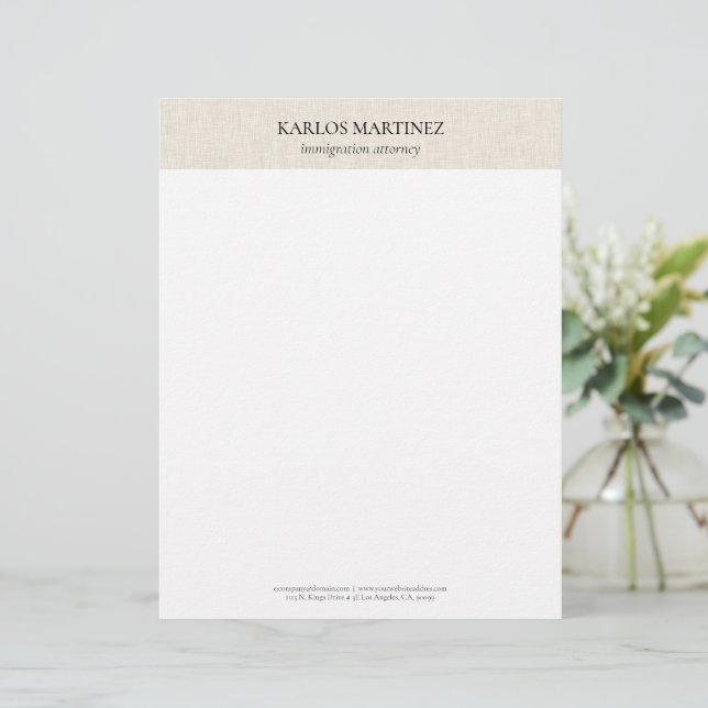 Enkel Ljus Beige Linne Svart Typografi Brevhuvud (Stående Fram)