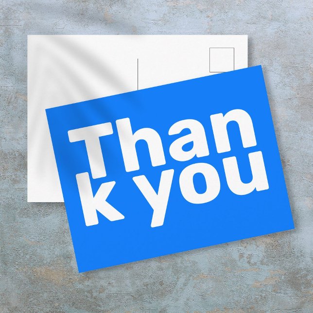 Enkel Ljus Blå Modern Livlig Tack Vykort (Simple Bright Blue Bold Modern Vibrant Thank You Postcard)