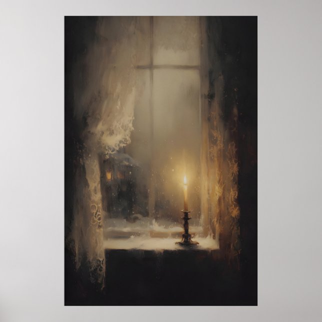 Enkel ljus i fönstret vid skymning, Mörk Akademi Poster (Framsidan)