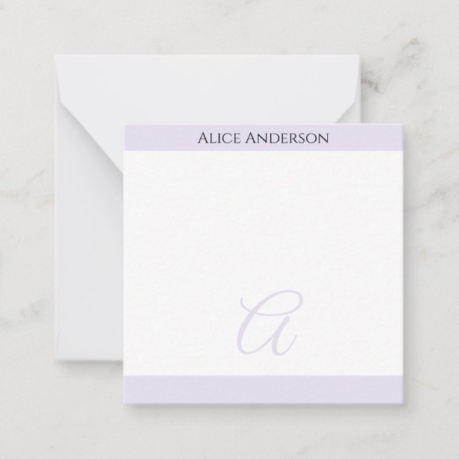 Enkel Ljus Lavendel Chic Pastell Monogram Mini Anteckningskort (Framsida)