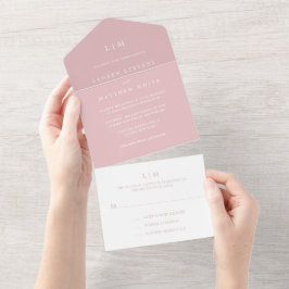 Enkel Ljus Rosa Monogram Elegant Bröllop