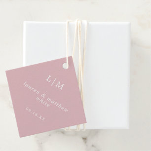 Enkel ljus rosa monogram elegant bröllop gåvor etiketter