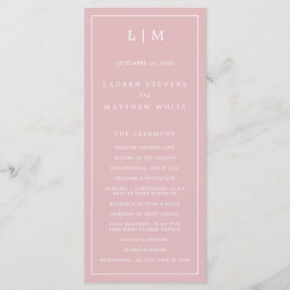 Enkel ljus rosa monogram elegant bröllop program