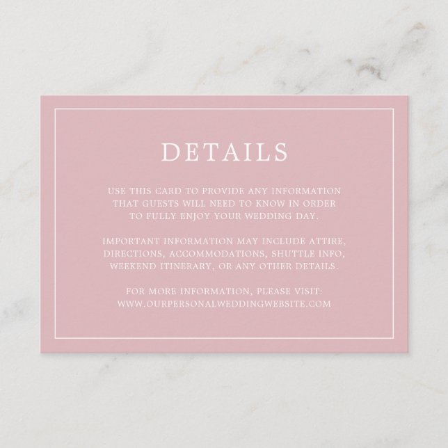 Enkel Ljus rosa Monogram Elegant bröllop Tilläggskort (Framsida)