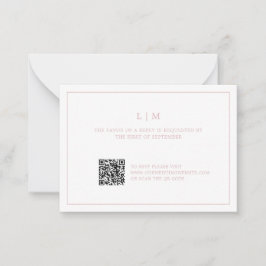 Enkel Ljus rosa monogram QR-kod Elegant bröllop Anteckningskort