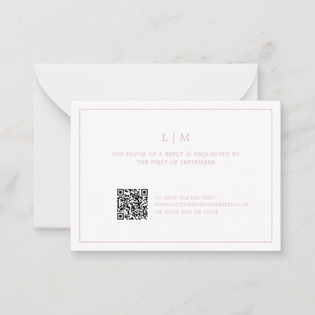 Enkel Ljus rosa monogram QR-kod Elegant bröllop Anteckningskort (Framsida)