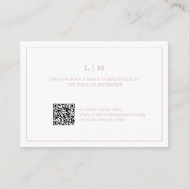 Enkel Ljus rosa monogram QR-kod Elegant bröllop Anteckningskort