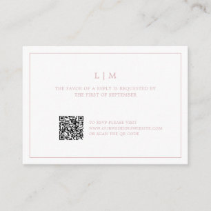 Enkel Ljus rosa monogram QR-kod Elegant bröllop Anteckningskort