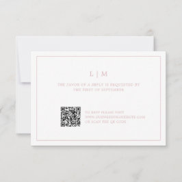 Enkel Ljus rosa monogram QR-kod Elegant bröllop OSA Kort