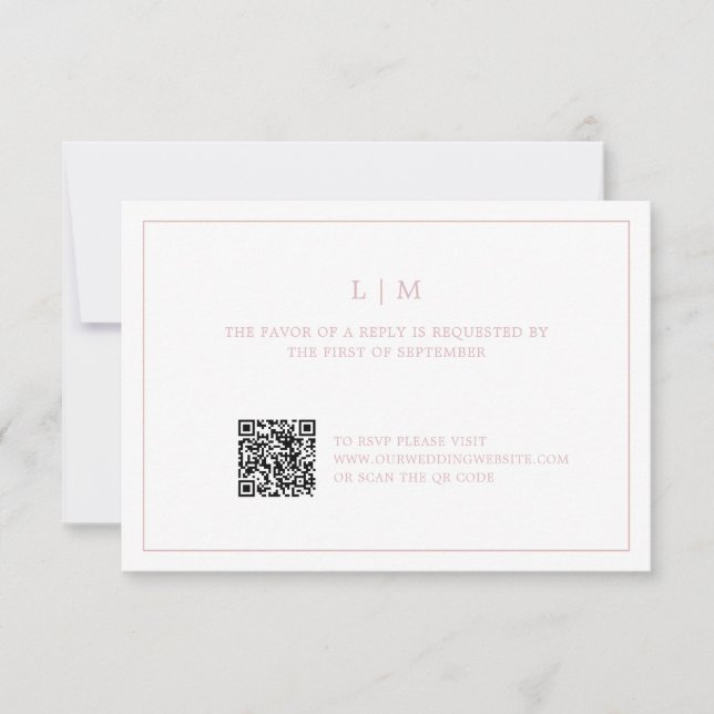 Enkel Ljus rosa monogram QR-kod Elegant bröllop OSA Kort (Framsida)