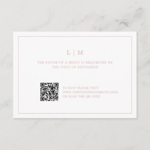 Enkel Ljus rosa monogram QR-kod Elegant bröllop OSA Kort