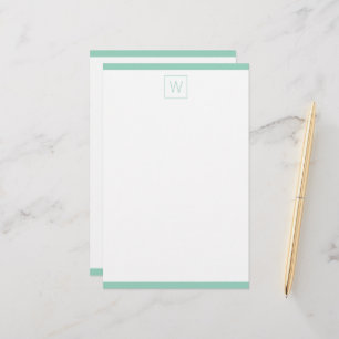 Enkel ljus teal och vit monogram brevpapper